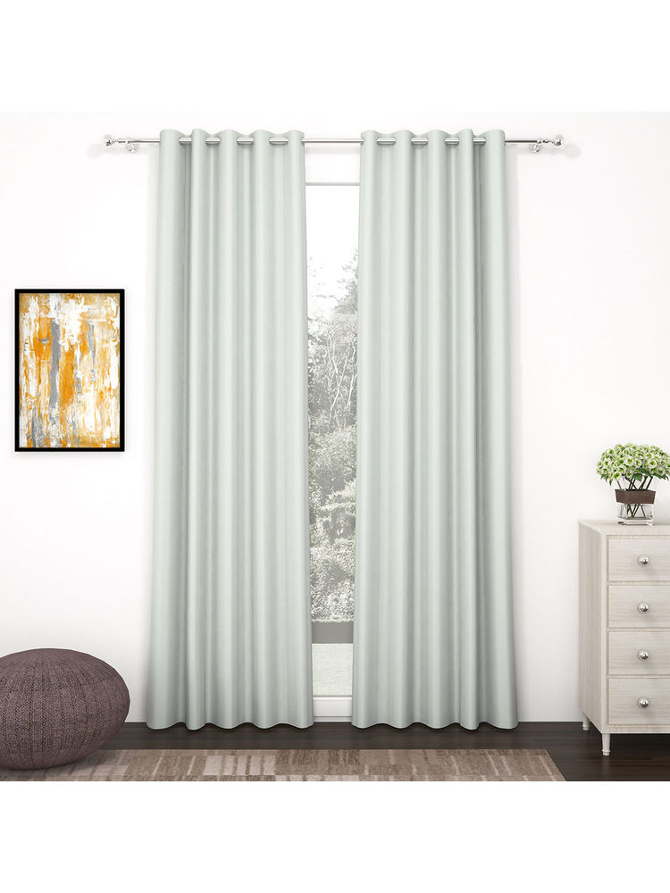 Story@Home 215 Cm 7 Ft Polyester, Silk Blackout Door Curtain Solid, Grey (Pack of 2)-image-3