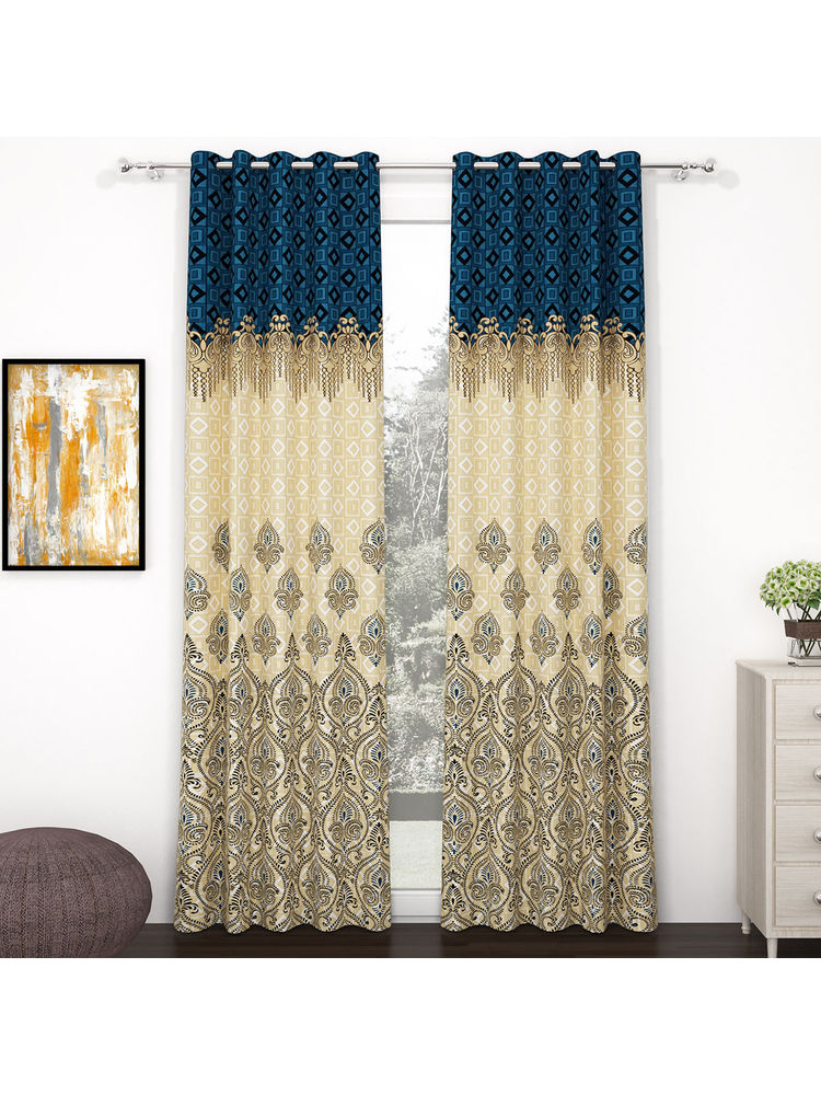 Story@Home Blue & Ivory Ethnic Door Curtain 7 Feet (Pack of 2)-image-47