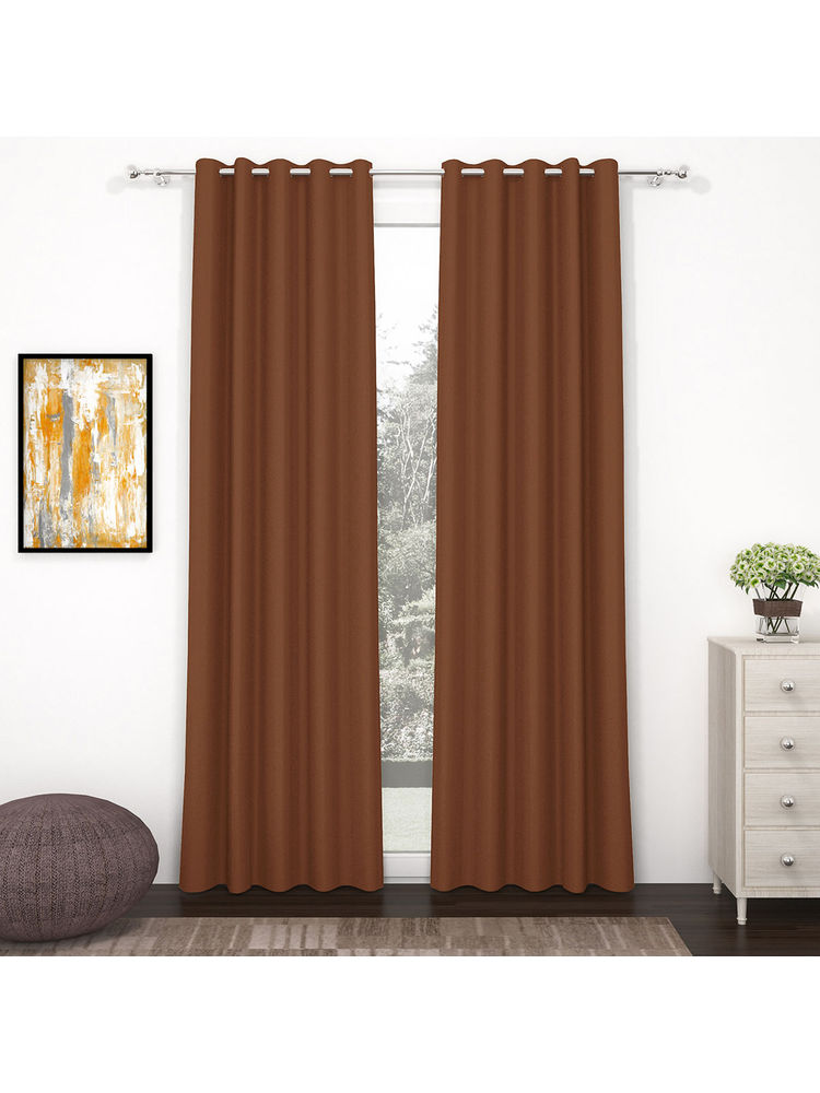Story@Home 242 Cm 8 Ft Polyester Silk Blackout Shower Door Curtain Solid Brown (Pack of 2)-image-36