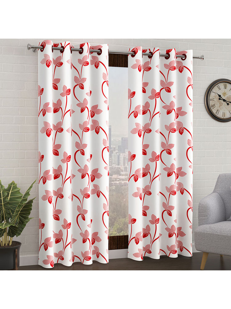 Story@Home Peach Floral Long Door Curtain 9 Feet (Pack of 2)-image-15