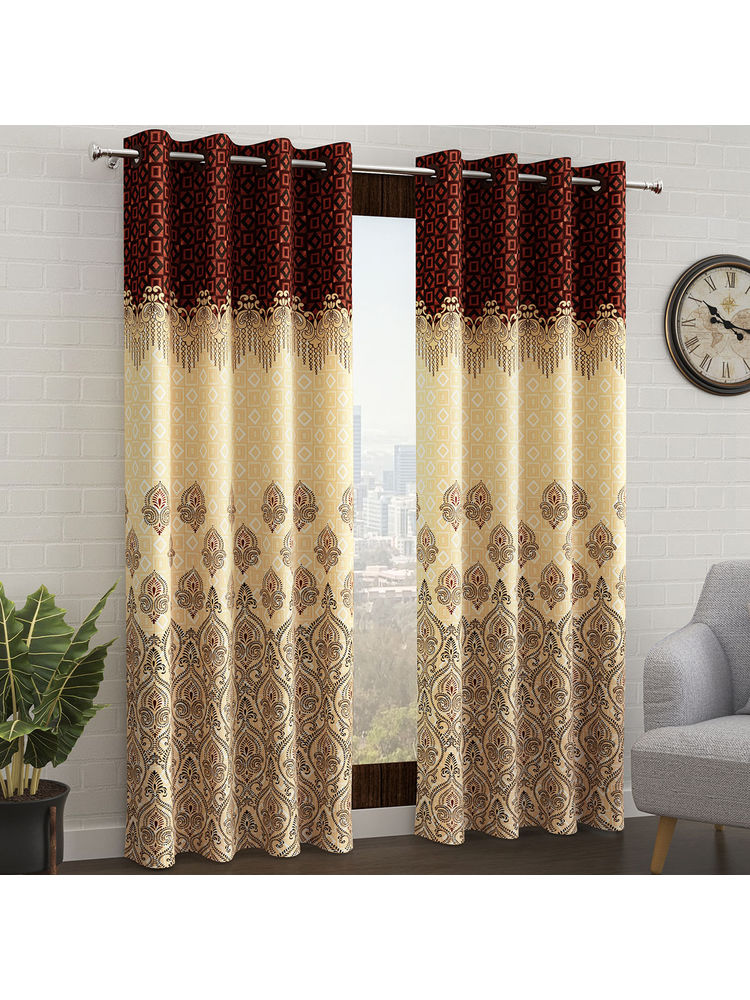 Story@Home 200 Gsm 9 Feet Long Door Curtain, Dark Brown & Ivory Ethnic Design (Pack of 2)-picture-21