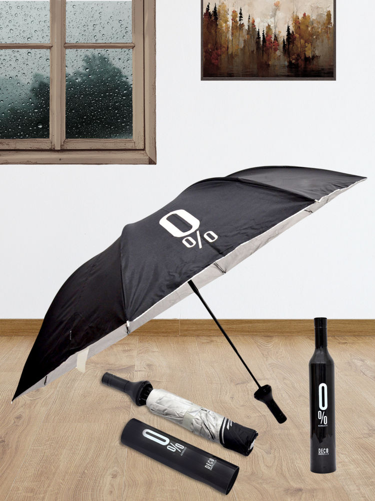 FABINALIV Black Solid Waterproof 3 Fold Compact Bottle Umbrella with Cover-image-49