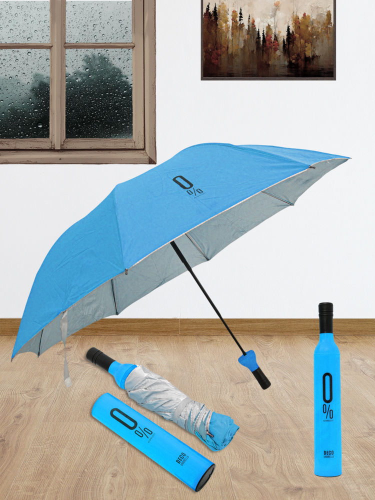 FABINALIV Sky Blue Solid Waterproof 3 Fold Compact Bottle Umbrella with Cover-image-43