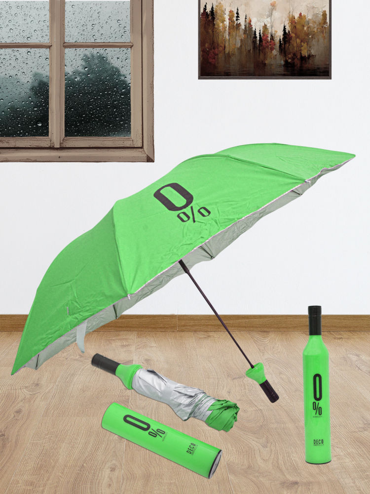 FABINALIV Green Solid Waterproof 3 Fold Compact Bottle Umbrella with Cover-image-15