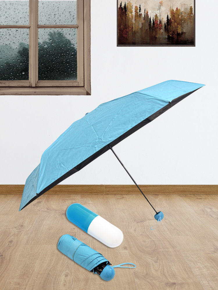 FABINALIV Blue Solid 3 Fold Waterproof Compact Capsule Umbrella with Cover-image-48