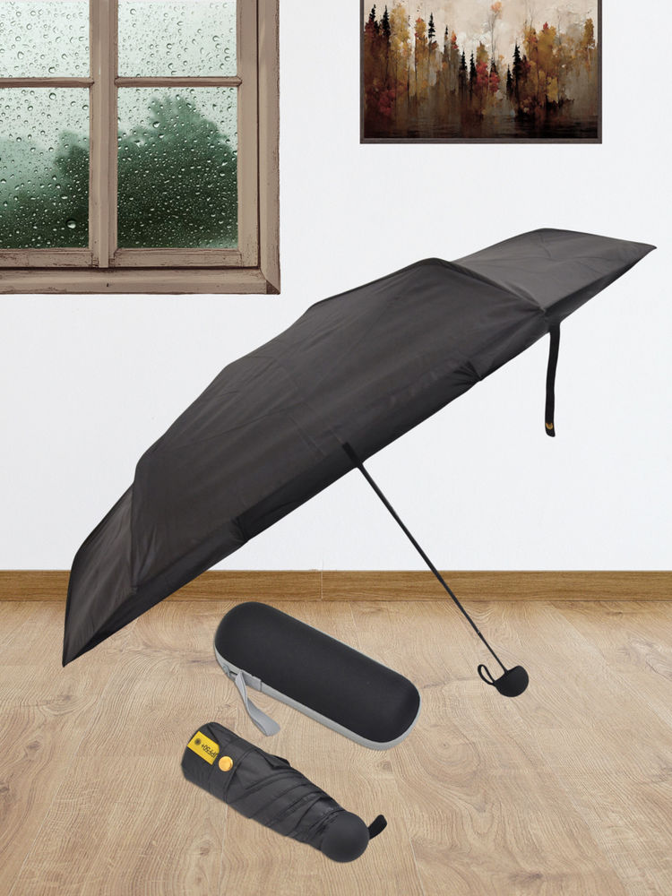 FABINALIV Black Solid Waterproof 3 Fold Compact Umbrella with Cover-image-42