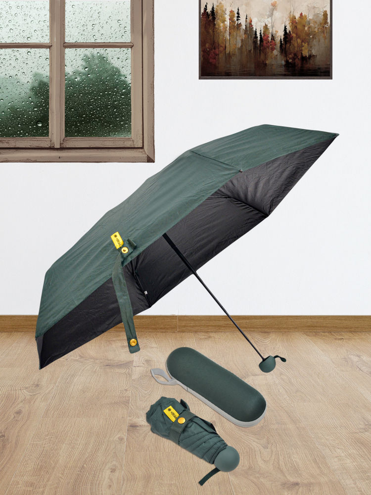 FABINALIV Green Solid Waterproof 3 Fold Compact Umbrella with Cover-image-45
