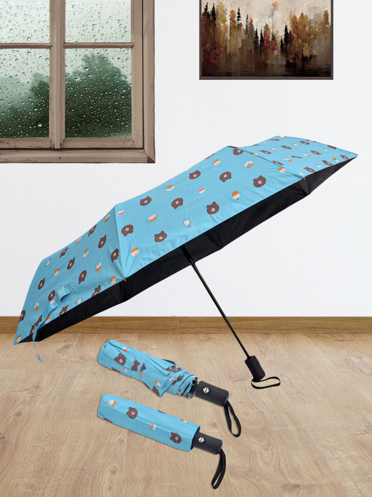FABINALIV Sky Blue Cartoon Print Auto ON/OFF Waterproof Automatic Compact Umbrella with Cover-image-31