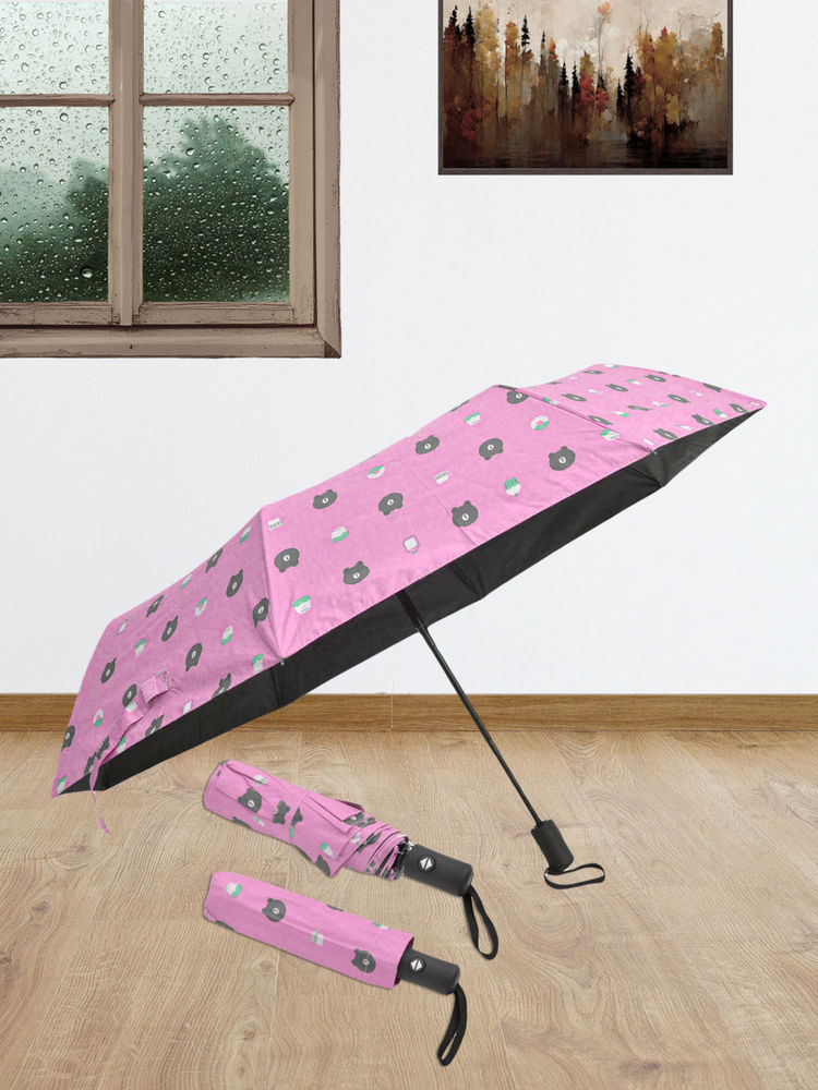 FABINALIV Pink Cartoon Print Auto ON/OFF Waterproof Automatic Compact Umbrella with Cover-image-28