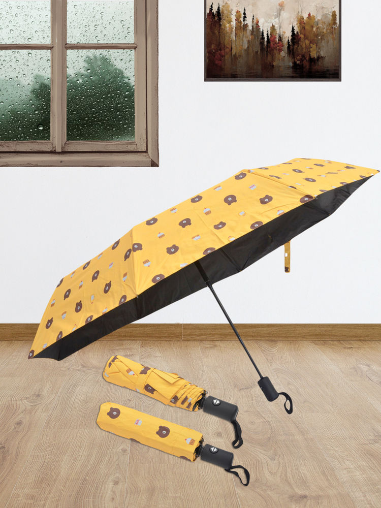 FABINALIV Yellow Cartoon Print Auto ON/OFF Waterproof Automatic Compact Umbrella with Cover-image-29