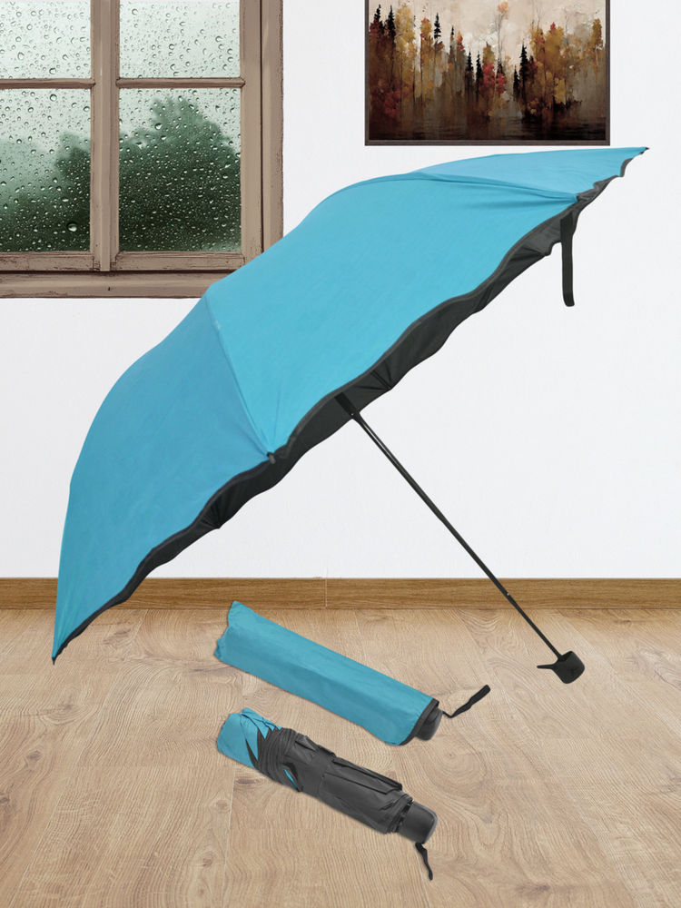 FABINALIV Sky Blue Solid Waterproof Compact 3 Fold Magic Umbrella with Cover-image-45
