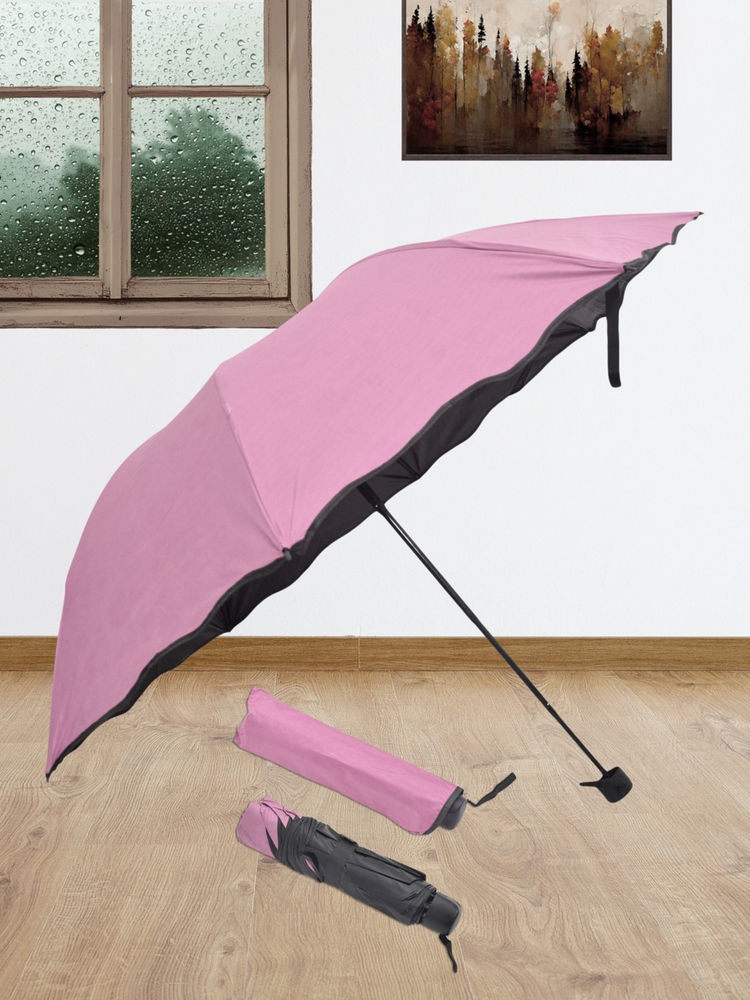 FABINALIV Onion Pink Solid Waterproof Compact 3 Fold Magic Umbrella with Cover-picture-10