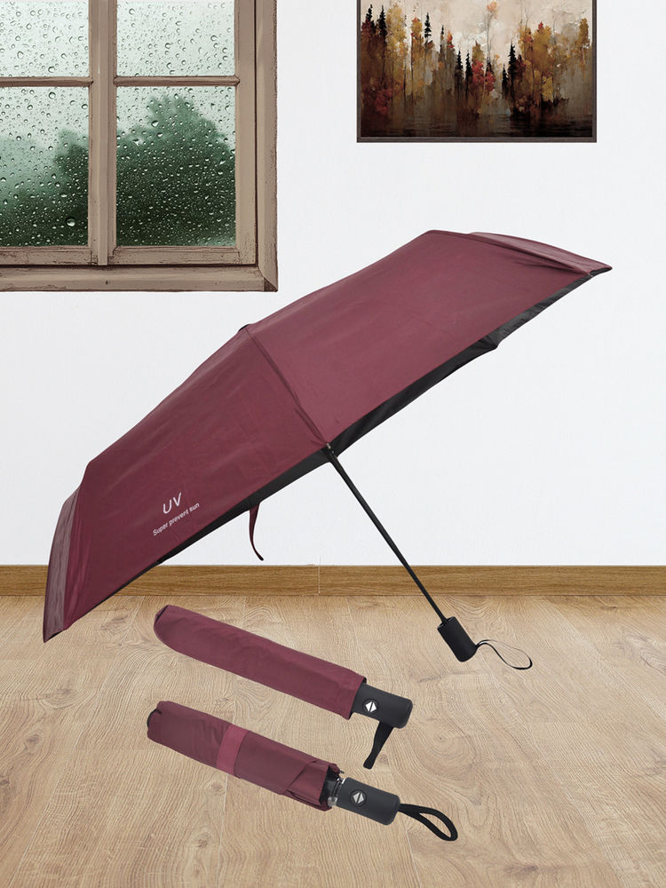 FABINALIV Wine Solid Auto ON/OFF Waterproof Automatic Compact Umbrella with Cover-image-35