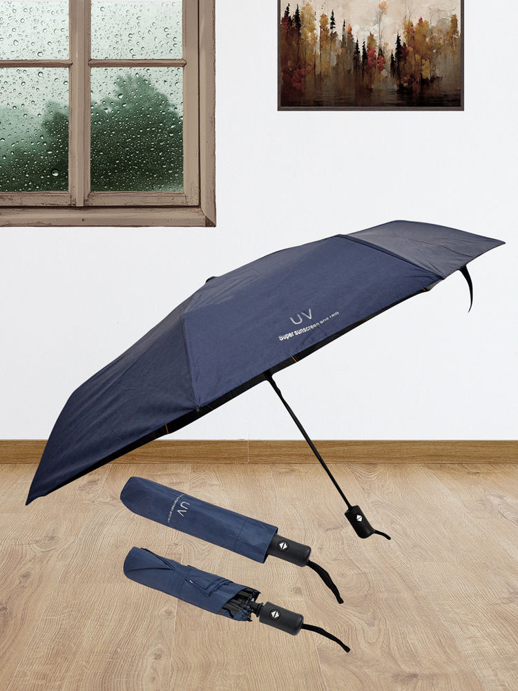FABINALIV Navy Blue Solid Auto ON/OFF Waterproof Automatic Compact Umbrella with Cover-image-32