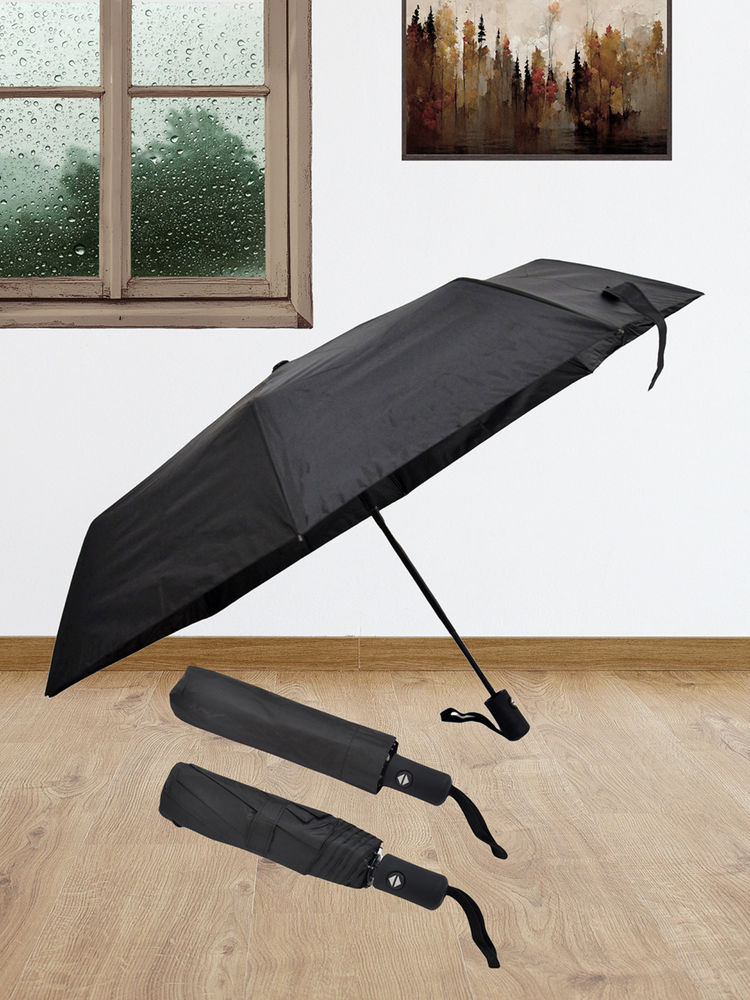 FABINALIV Black Solid Auto ON/OFF Waterproof Automatic Compact Umbrella with Cover-image-22