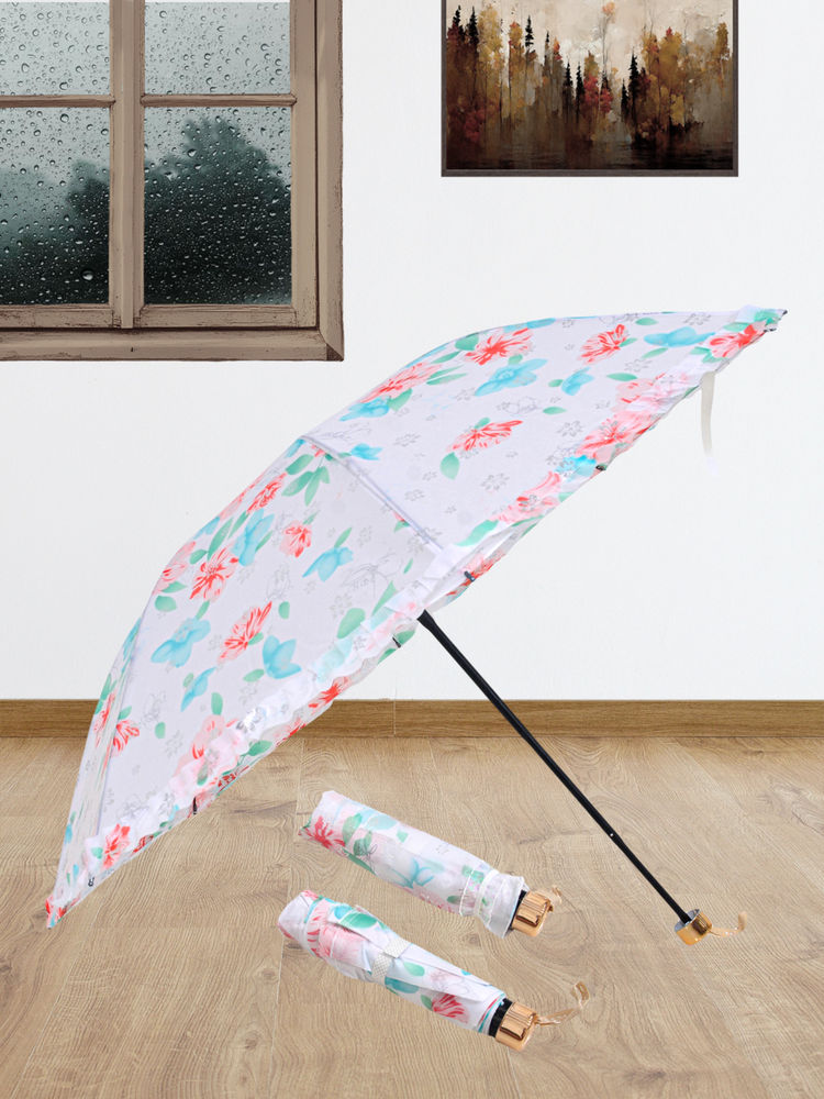 FABINALIV Multi-Color Floral Waterproof 3 Fold Compact Umbrella with Cover-image-41