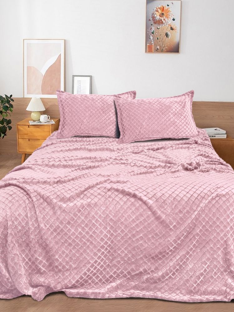 FABINALIV Pink Solid King Size Double Bedsheet with 2 Pillow Covers-picture-11
