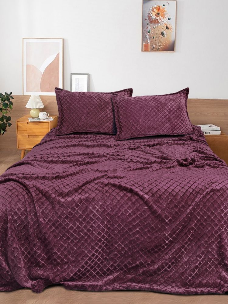 FABINALIV Wine Solid King Size Double Bedsheet with 2 Pillow Covers-picture-18