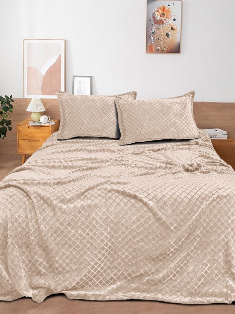 FABINALIV Beige Solid King Size Double Bedsheet with 2 Pillow Covers-picture-24