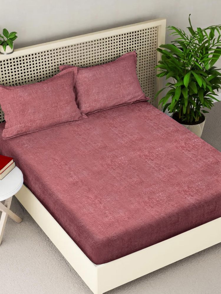 FABINALIV Mauve Solid Woollen King Size Double Bedsheet with 2 Pillow Covers-image-17