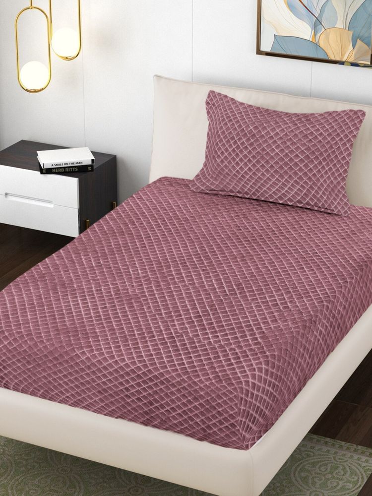 FABINALIV Mauve Solid Single Bedsheet with Pillow Cover-image-0