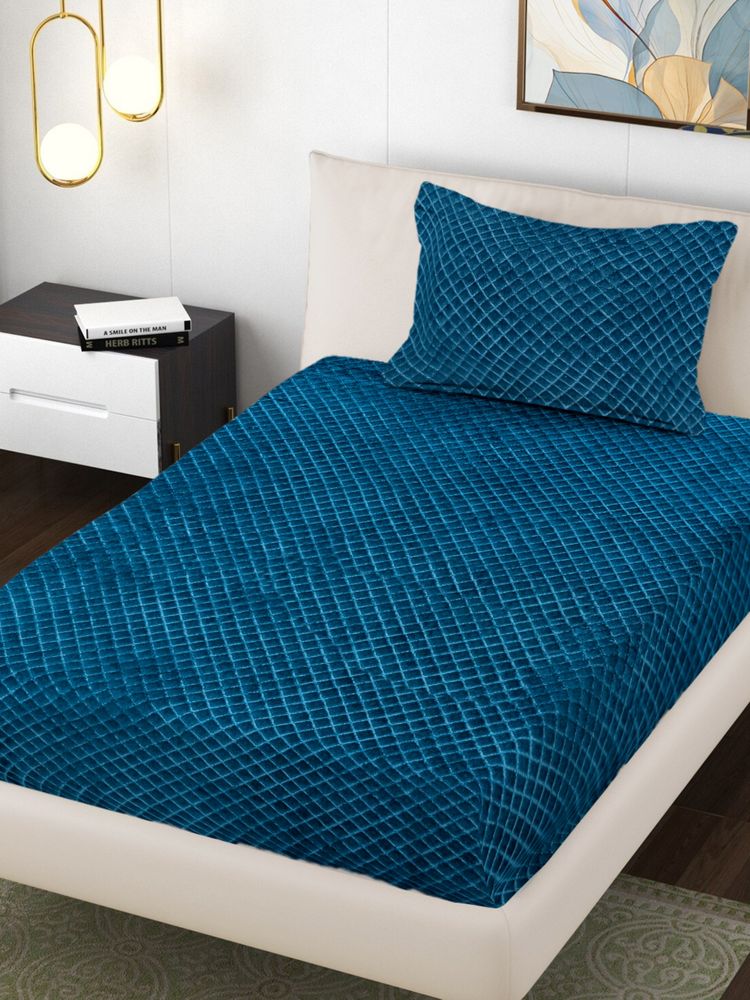 FABINALIV Teal Solid Single Bedsheet with Pillow Cover-picture-17