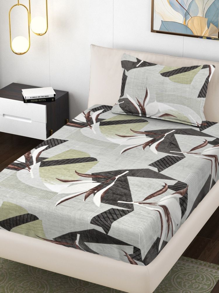 FABINALIV Multi-Color Abstract Woollen Single Bedsheet with Pillow Cover-picture-27