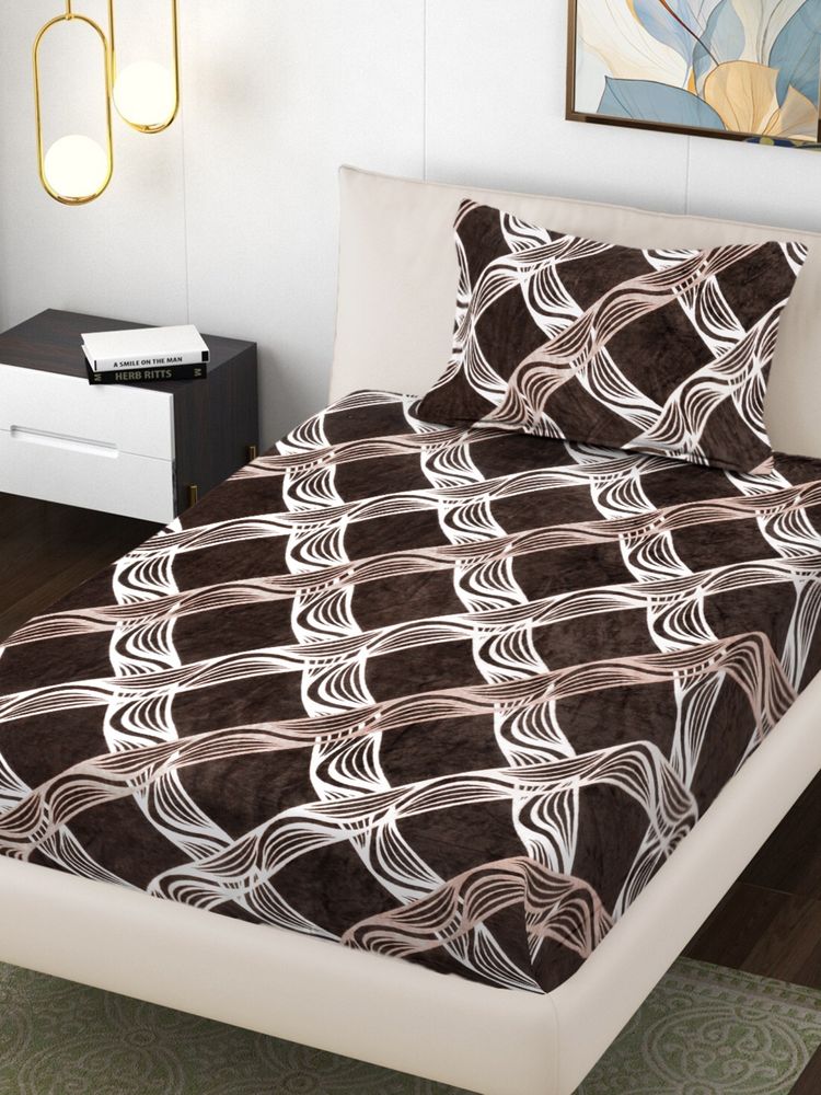FABINALIV Brown Geometric Woollen Single Bedsheet with Pillow Cover-picture-15
