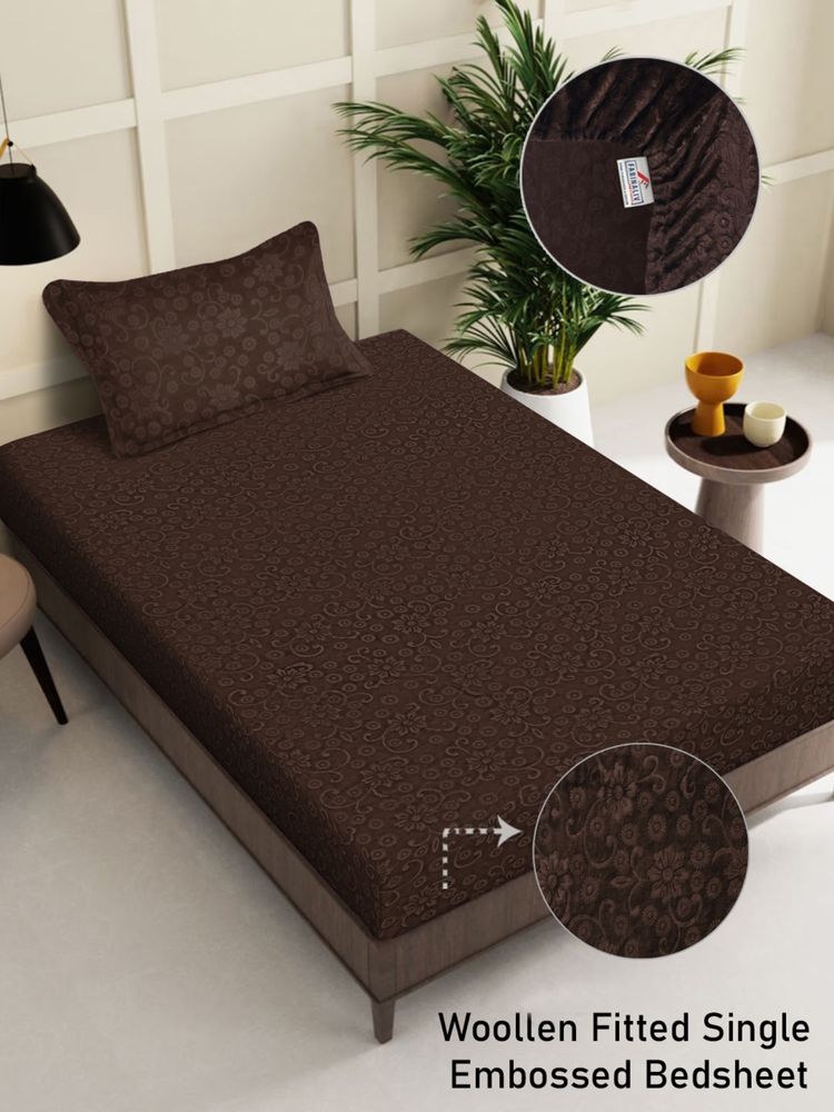 FABINALIV Brown Floral 300 TC Fitted Single Bedsheet with Pillow Cover-image-25