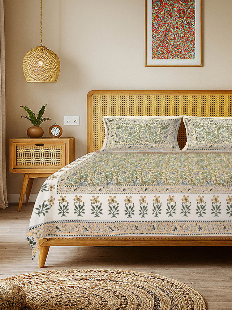 Urban Space Rajasthani Ethnic 100% Cotton King Bedsheet with 2 Pillow Covers, Rangrez Multi-Color-picture-17