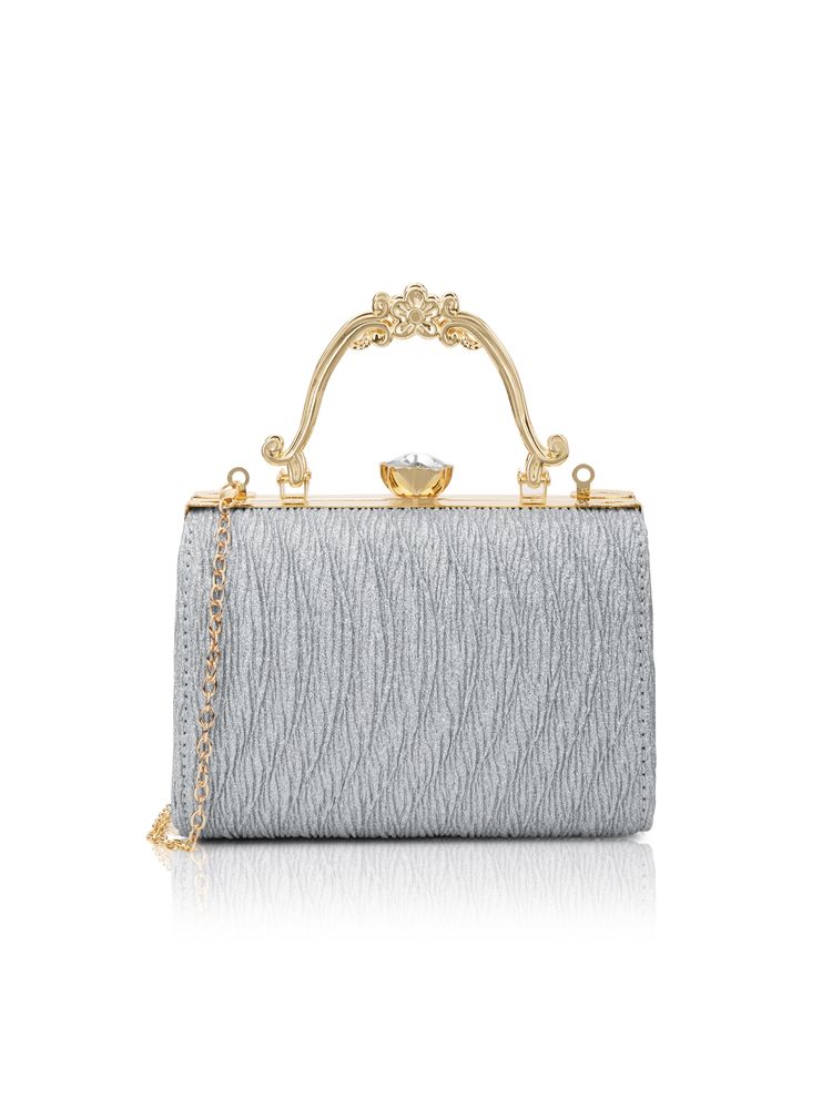 Lavie Signature Glisten Framed Clutch with Detachable Chain -Silver (S)