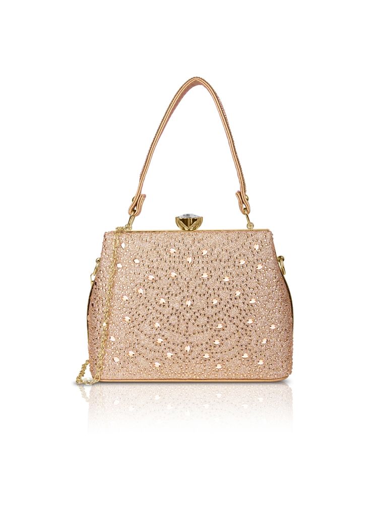 Lavie Signature Flare Framed Clutch with Detachable Chain -Rose Gold (S)-image-5
