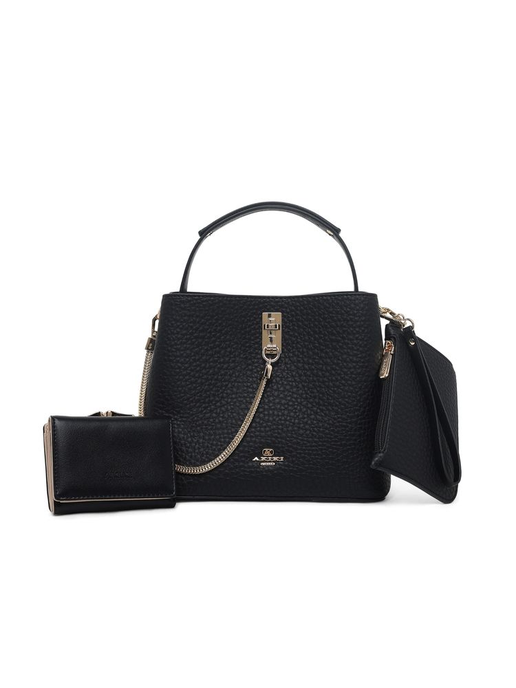 Akiki London Women's Oxford Sling Bag with Pouch and Wallet-Black (S)-picture-21