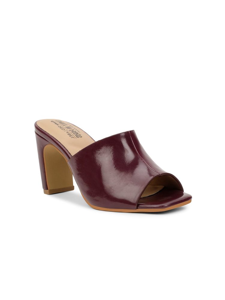 Bata Maroon Square Toe Heel Sandals for Women-picture-24