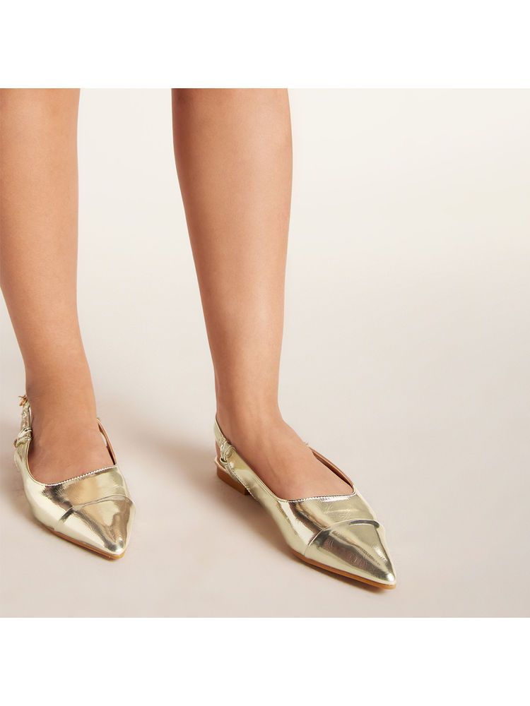 Twenty Dresses by Nykaa Fashion Gold Pointed Slingback Flats-image-36