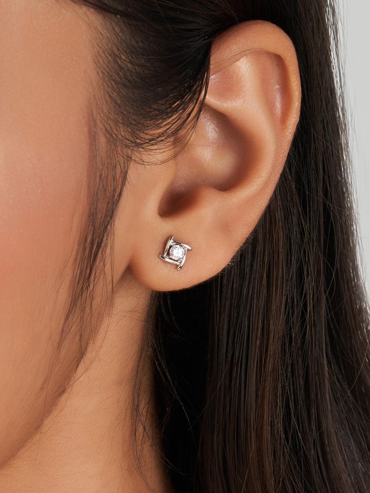 Nistra 925 Sterling Silver Prism Twist Studs Earrings-image-39