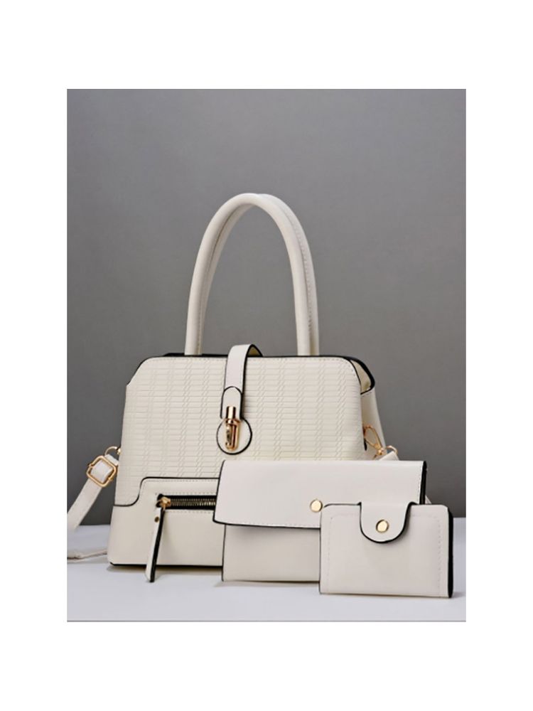 Styli Women's White Textured Handbag, Clutch Wallet & Card Case (Set of 4)-picture-11