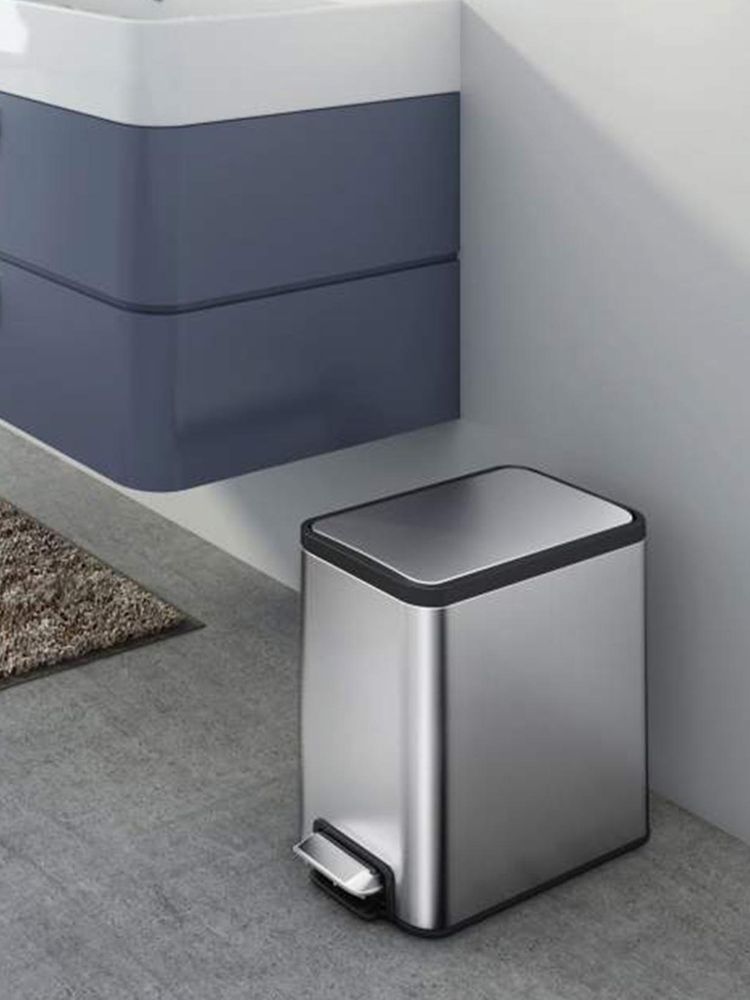OBSESSIONS Fingerprint Resistant Step Dustbin , 8 Litres, Silver-image-31