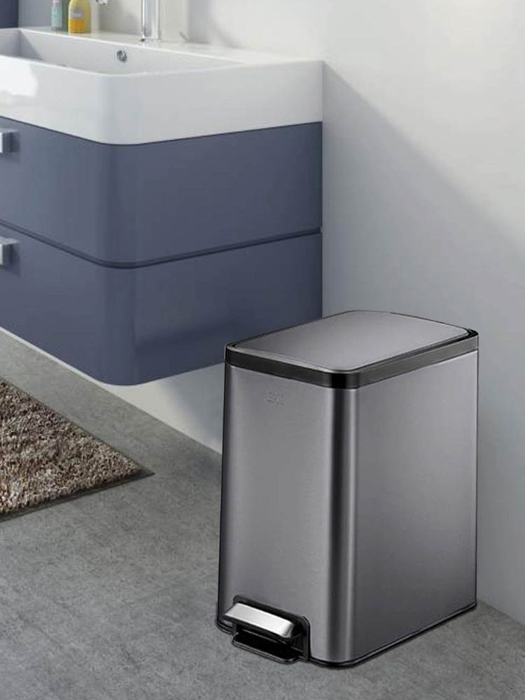 OBSESSIONS Fingerprint Resistant Step Dustbin , 8 Litres, Black Steel-image-8