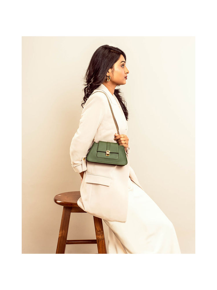 Strokes by Namrata Mehta Emerald Elegance Mini Baguette Bag-image-8