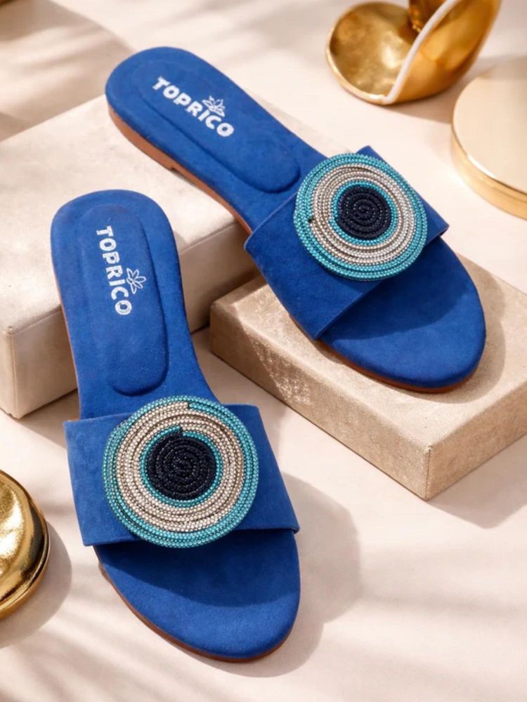 Toprico Evil Eye Aura Blue Open Toe Flats-picture-11