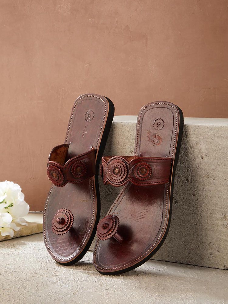 Fabindia Brown Leather Open Toe Flats-image-42