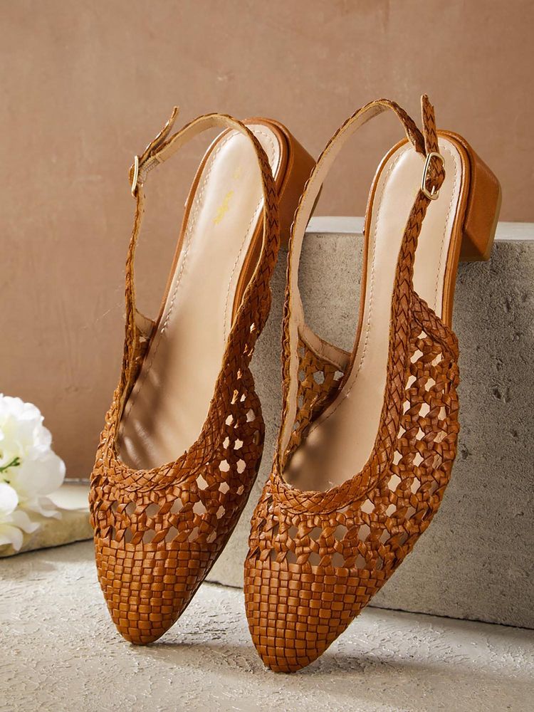 Fabindia Brown Leather Pointed Toe Slingback Heeled Sandals-image-37