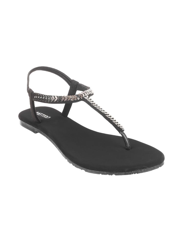 Metro Womens Black Flat SandalsMetro Black Synthetic Embellished/sequined Women Flats-image-17