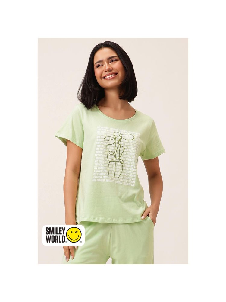 Clovia Cotton Graphic Print T-shirt (Green)-picture-22