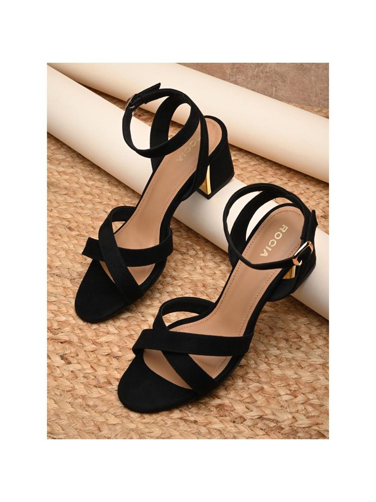 ROCIA By Regal Black Womens Classic Block Ankle Strap Sandal Heels-picture-27