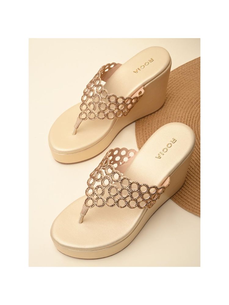 ROCIA By Regal Gold Womens Diamante Embellished Wedges High Heels-image-32