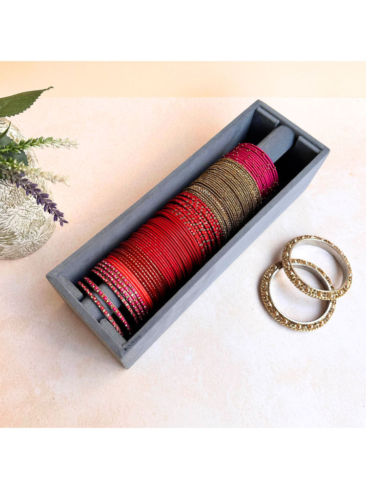La Trove Grey Single Rod Premium Velvet Bangle Organiser-picture-18