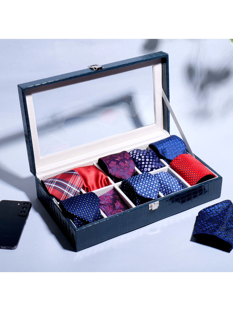 La Trove Blue Tie Pocket Square Organiser Open Box-picture-22