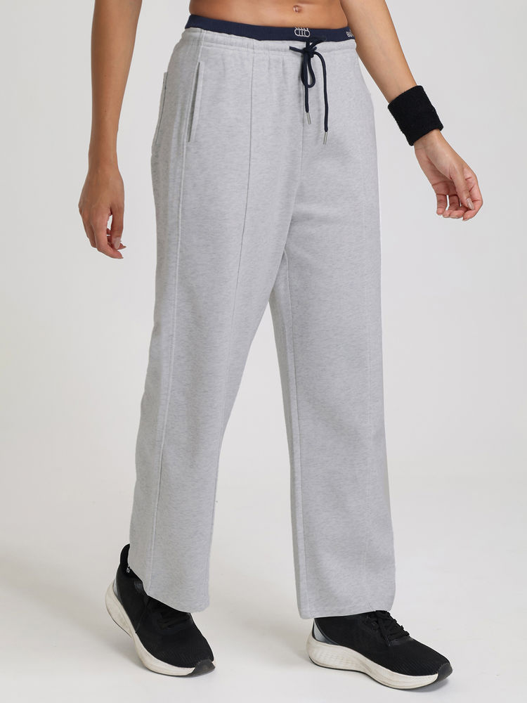 CHKOKKO Grey Relaxed Fit Cotton Blend Wide Leg Trackpant-picture-14